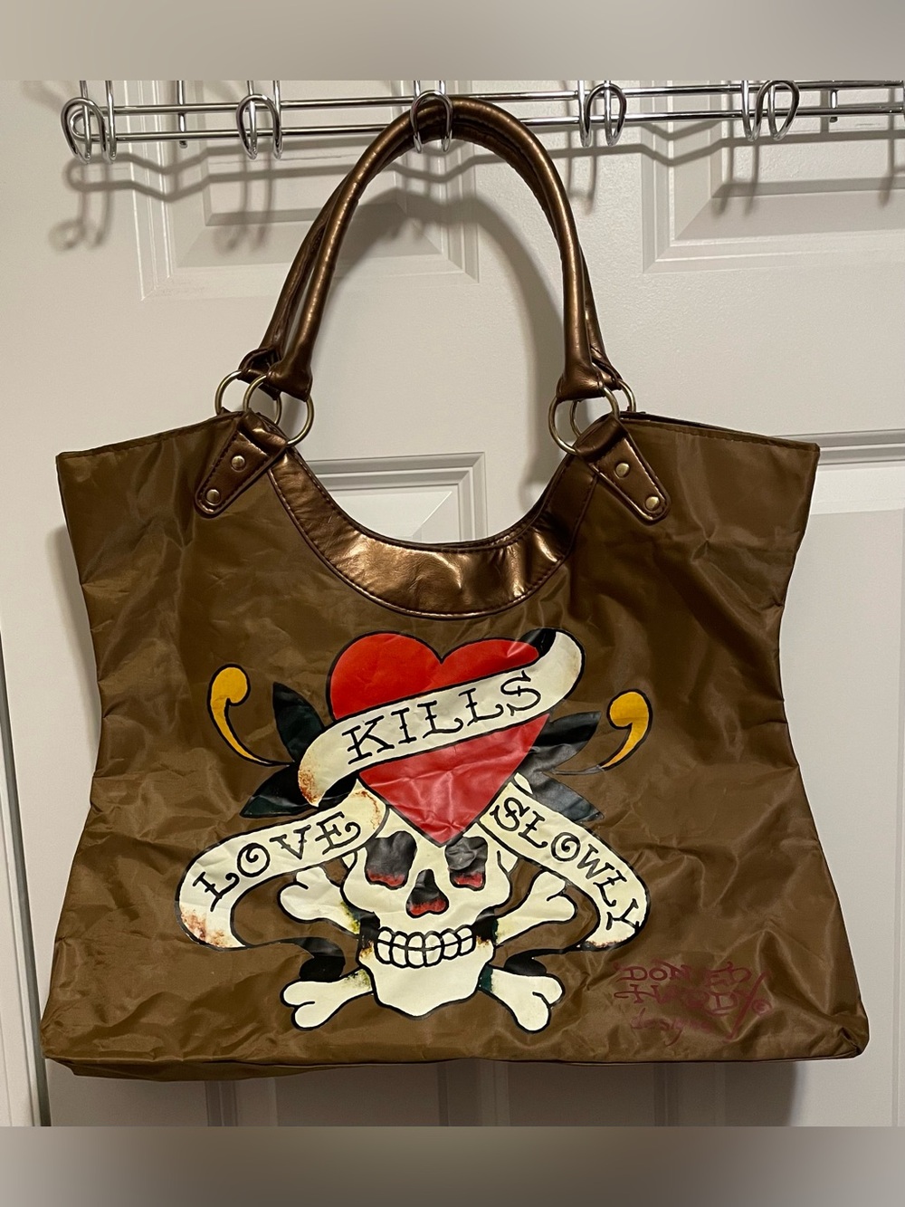 Vintage Ed Hardy Love Kills Slowly Bronze Tote Bag Y2K